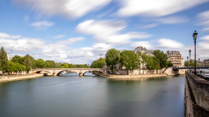 Obraz premium Paris, France - May 1, 2020: West end side of Ile St Louis in Paris. Long exposure photography