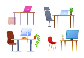 Vector modern office workplace desk cartoon set