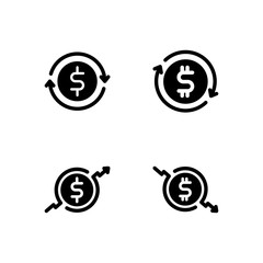 Set of dollar rate glyph icon design vector. Money exchange illustration. Dollar currency sign. Editable black stroke.