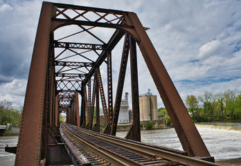 railway bridge over the Muskingum  river in Zanesville Ohio USA