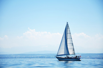 Sailing boat with all canvas open
