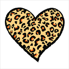 Design for a shirt of a orange leopard print heart isolated on white