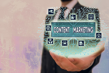 Writing note showing Content Marketing. Business concept for Involves the creation and sharing of...