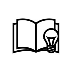 knowledge logo, open book icon, useful information in linear style on white background
