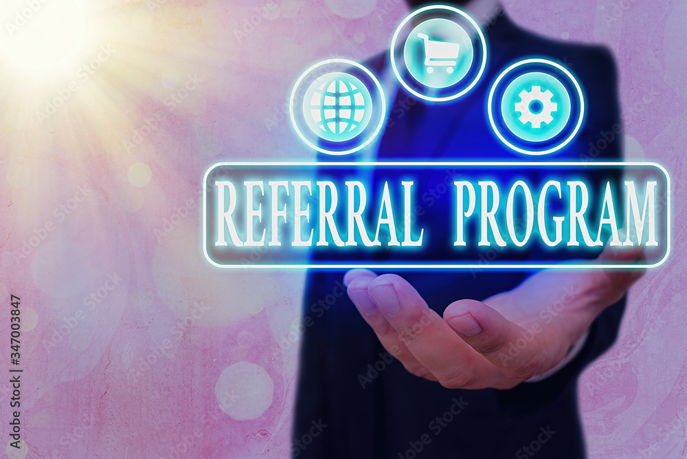 Poster text sign showing referral program. business photo text sending own patient to another physician for