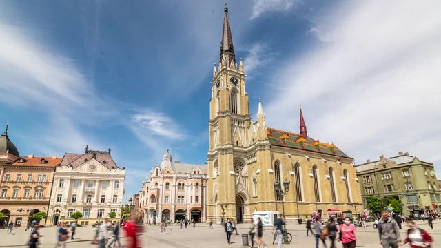 Time lapse video of  the Name of Mary Church, a Roman Catholic parish church and important landmark of Novi Sad, Serbia