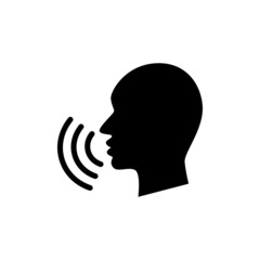 Voice command with sound waves icon in black flat design on white background