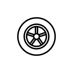 Fototapeta premium Car wheel icon, isolated flat illustration in linear style on white background