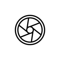 camera lens shutter icon, flat illustration of camera in linear style on white background