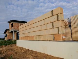 Ceramic block wall in construction site