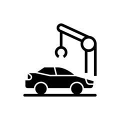 vector car motor maintenance illustration, car repair symbol, garage concept icon in black flat design on white background