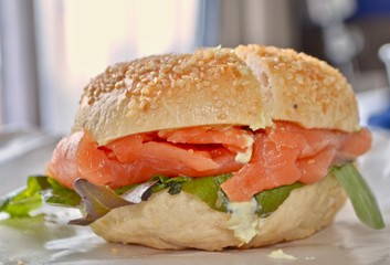 Smoked Salmon Bagel on paper