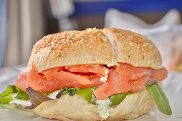 Smoked Salmon Bagel on paper