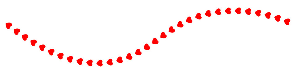Red hearts in line, vector illustration.