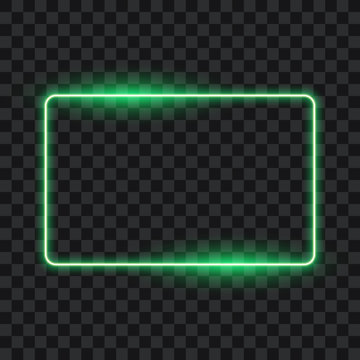 Neon rectangle frame on transparent background, vector illustration, eps 10.