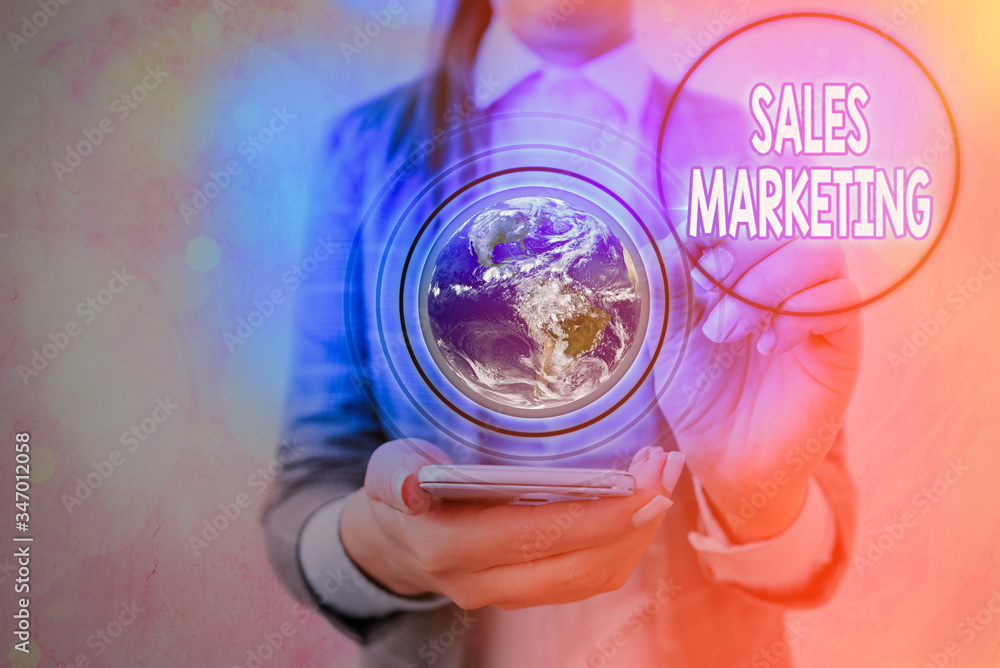 Aufkleber writing note showing sales marketing. business concept for introducing product or service in order t