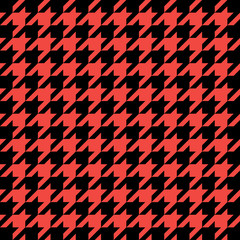 Goose foot. Pattern of crow's feet in black and red cage. Glen plaid. Houndstooth tartan tweed. Dogs tooth. Scottish checkered background. Seamless fabric texture. Vector illustration