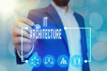 Text sign showing It Architecture. Business photo text Architecture is applied to the process of...
