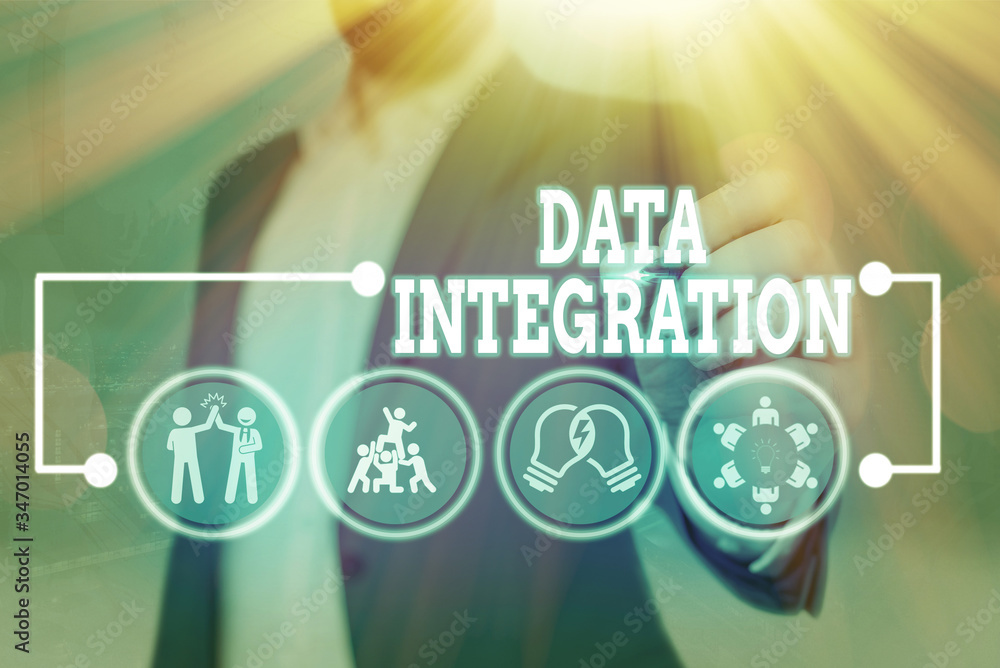 Poster text sign showing data integration. business photo text combination of technical and business proces