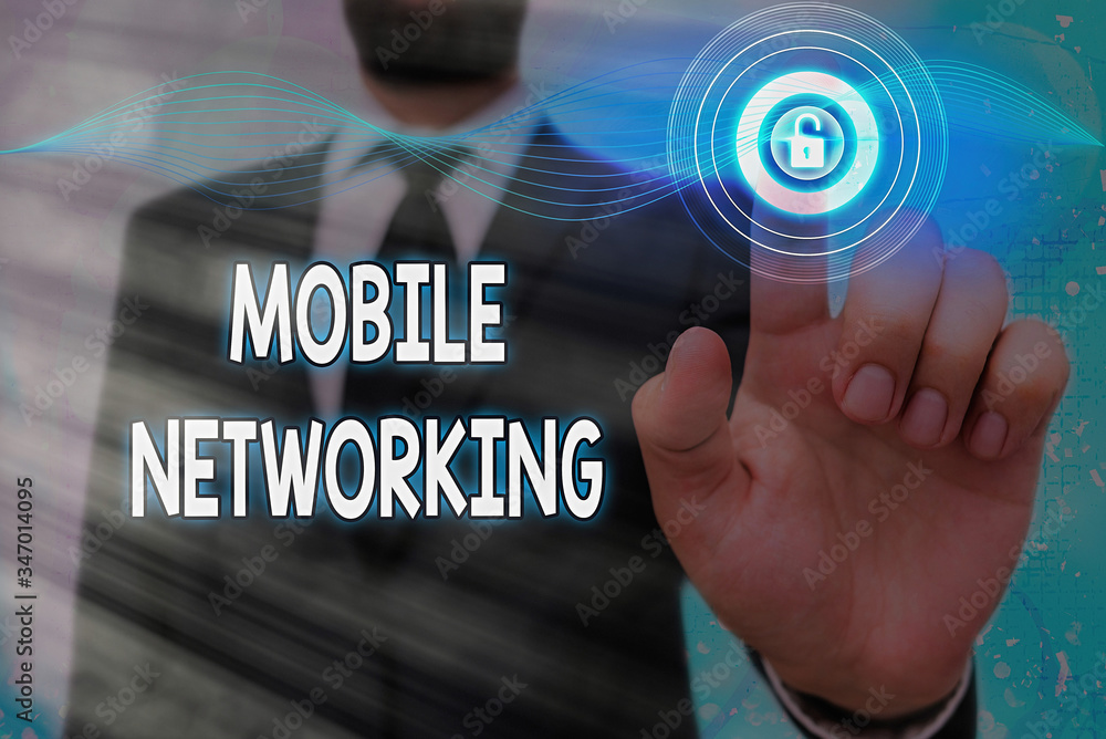 Poster handwriting text mobile networking. conceptual photo communication network where the last link is wi