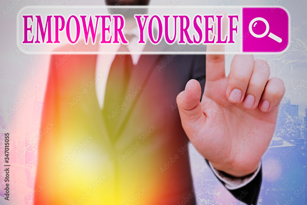 Poster writing note showing empower yourself. business concept for taking control of life setting goals pos