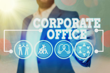 Text sign showing Corporate Office. Business photo text home department that support primary...