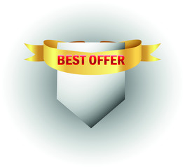 Best offer seller gold ribbon isolated. Vector 3d label.Sale Tag