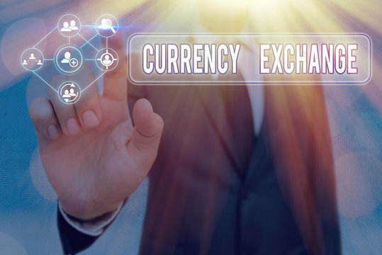 Conceptual hand writing showing Currency Exchange. Concept meaning Process of changing one currency into another ForEx