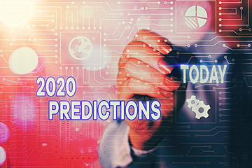 Word writing text 2020 Predictions. Business photo showcasing list of things you feel that going to...