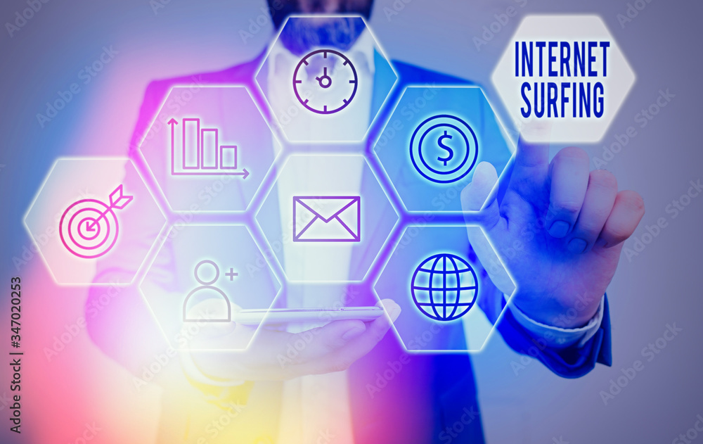 Poster writing note showing internet surfing. business concept for browsing hundred of websites using any i