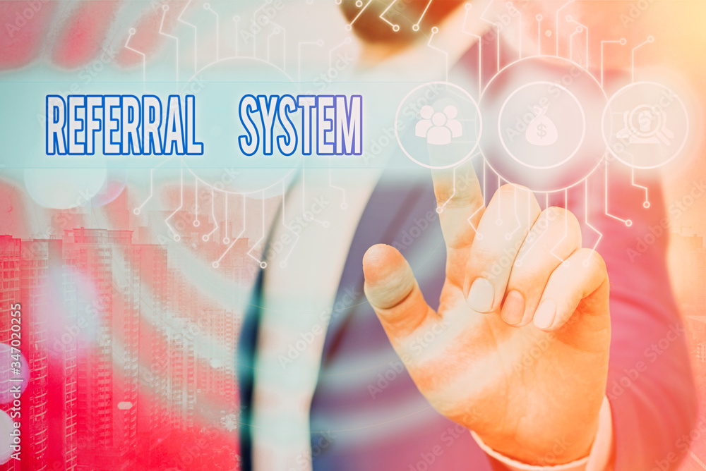 Poster conceptual hand writing showing referral system. concept meaning sending own patient to another phys