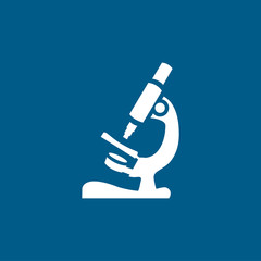 Microscope Icon On Blue Background. Blue Flat Style Vector Illustration