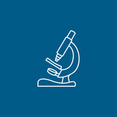 Microscope Line Icon On Blue Background. Blue Flat Style Vector Illustration