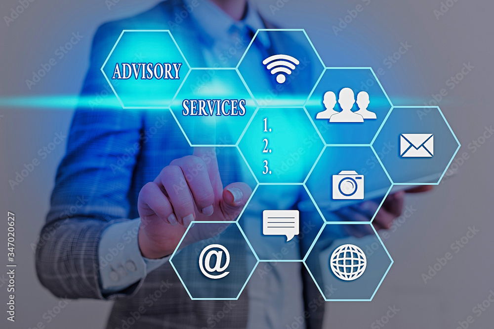 Poster word writing text advisory services. business photo showcasing support actions and overcome weakness