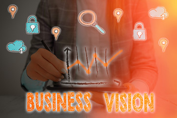 Text sign showing Business Vision. Business photo showcasing grow your business in the future based on your goals © A