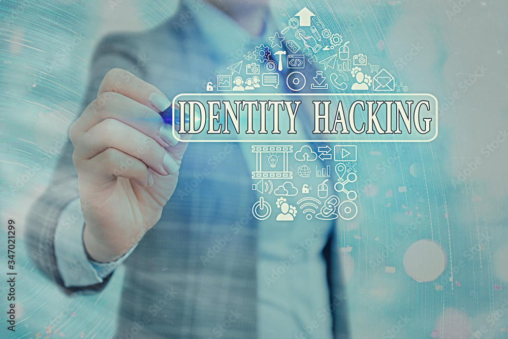 Poster writing note showing identity hacking. business concept for criminal that steal your an individualal