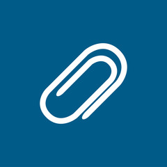 Paper Clip Icon On Blue Background. Blue Flat Style Vector Illustration