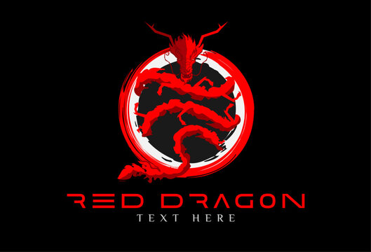 Dragon logo, Red Dragon in red  surrounds the ball,  vector illustration