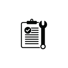 Service list icon design. Checklist and wrench isolated on white background. Vector illustration