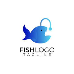 Colorful abstract fish logo with isolated black background logo design template