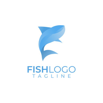 Colorful abstract fish logo with isolated black background logo design template