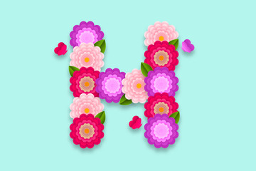 Letter H Abstract flower alphabet on isolated background. Decorative Floral Letter illustration