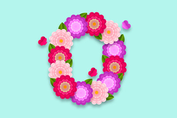 Letter O Abstract flower alphabet on isolated background. Decorative Floral Letter illustration