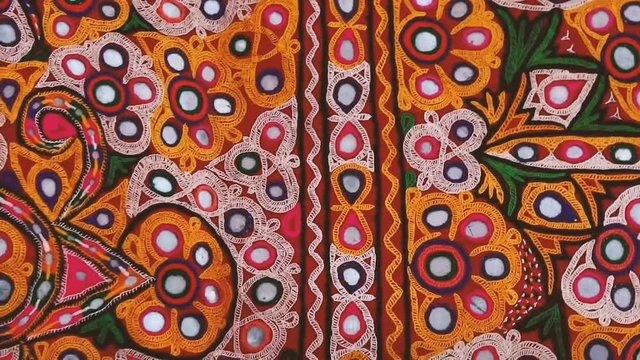 indian patchwork wall cloth, bharat,Mirrored embroidery work typical of the hand-made in Gujarat, India,Indian Women Bridal Dress Lehanga, handmade embroidery hoisted,