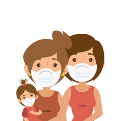 Fototapeta premium mothers lesbian with daughter using face mask vector illustration design