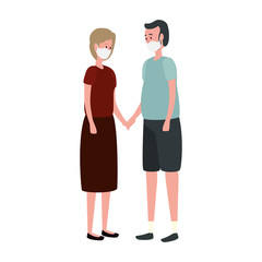 grandparents couple using face mask vector illustration design