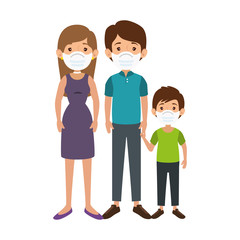 parents with son using face mask vector illustration design