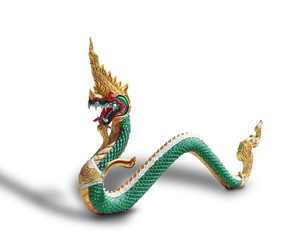 Serpent, Naga statue isolated on white background, This has clipping path. - obrazy, fototapety, plakaty