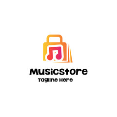 music note with bag store logo icon vector template