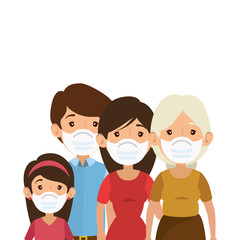 cute group family using face mask vector illustration design